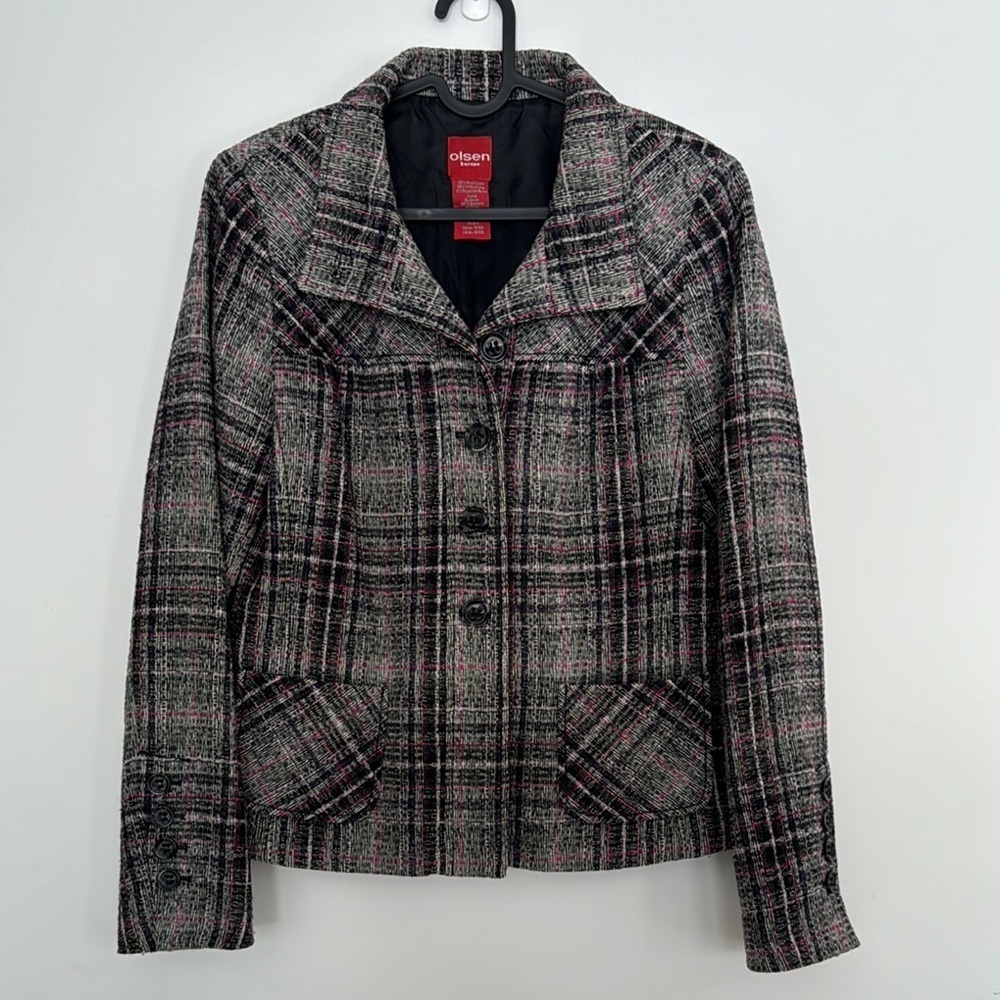 Olsen Women's Plaid Wool Blend Jacket - Black Pink Purple White
